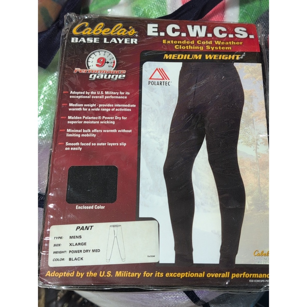 Cabela's E.C.W.C.S. Power Dry Medium weight Base Layer Pants for Men Black